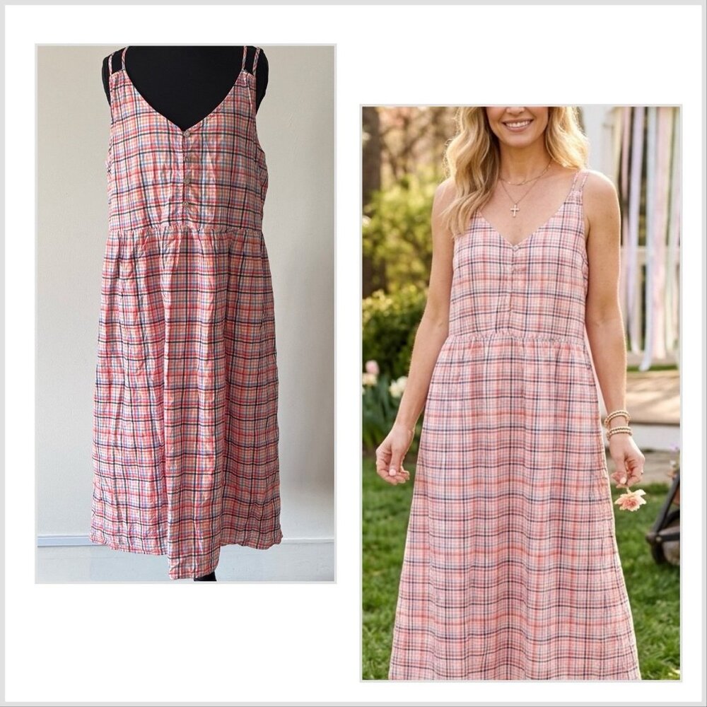 LOFT Gingham Midi Dress Women’s Sz 10 Check Print Preppy Easter Feminine Cottage